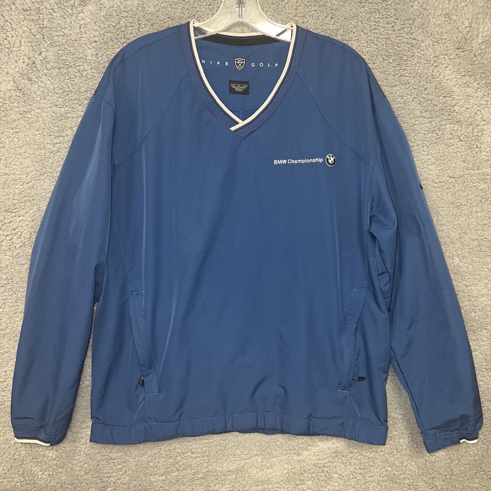 Nike Golf Sweater Men's Size M Blue V Neck Windbreaker Pullover BMW Championship